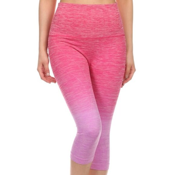 NWT Seamless High Waist Yoga Dry-Fit Ombre compression Capri Leggings - Picture 4 of 7